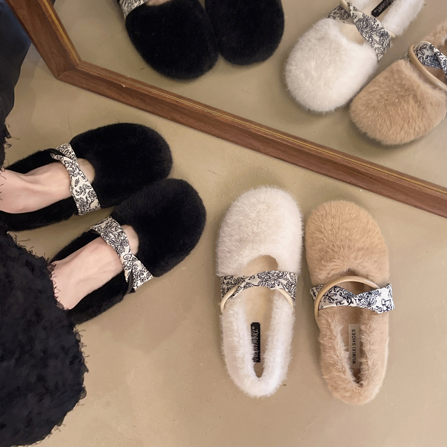 毛毛鞋女外穿2025新款秋冬季小众设计感加绒豆豆鞋一脚蹬平底棉鞋,淘宝优惠券,粉丝福利购,淘宝优惠卷