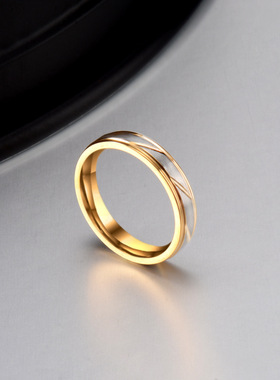 厂家直销欧美钛钢情侣对戒金色戒