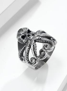 复古海洋生物章鱼男戒饰品戒子ri