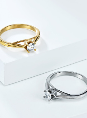 指环结婚求婚18K金钛钢镶嵌锆石