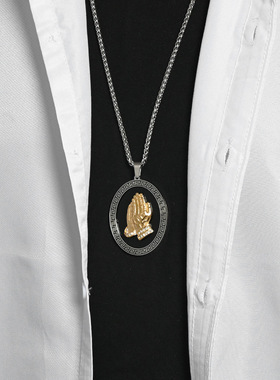 情侣祈祷之手欧美街嘻哈项坠钛钢