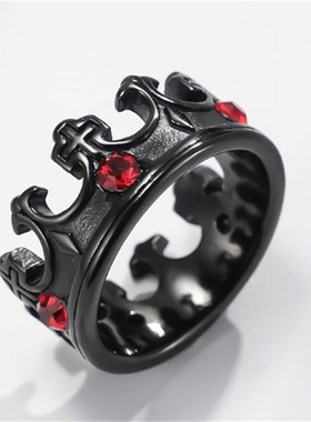 大号镶钻皇冠男士钛钢戒指复古