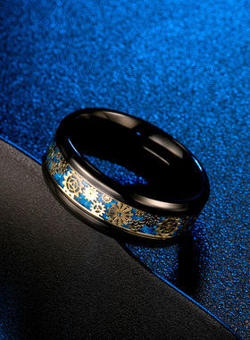 机械齿轮碳纤维戒指新款镶箔片潮