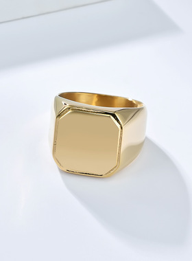 大号男戒方形印章光面钛钢戒指男