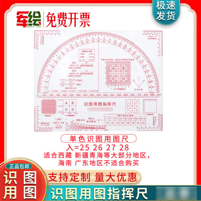 识图用图指挥尺地形学作图工具图上量算综合作业尺高精度1:5万地理地形图量算尺经纬度地理坐标尺-图1