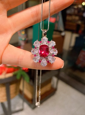 珠宝欧美复古仿真鸽血红宝石微镶钻吊坠戒指套装主石10*12