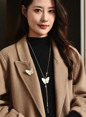新款秋冬贝壳蝴蝶毛衣链时尚百搭蝴蝶胸花长款项链女一款两戴配饰