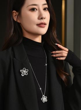秋冬新款满钻花朵长款项链气质百搭个性毛衣链礼服配饰女