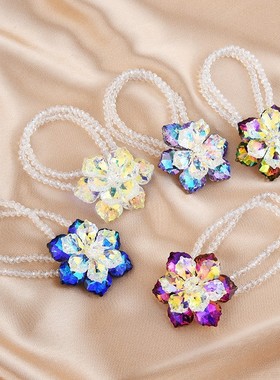 欧美网红ins渐变梦幻水晶莲花发绳韩国甜美时尚气质头饰发圈