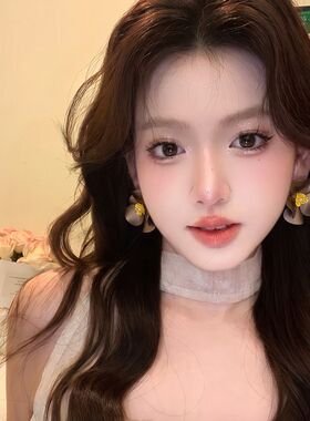 浓巧甘茶~美拉德立体山茶花耳钉女独特漂亮夸张耳环百搭气质耳饰