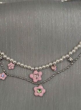 Ladyamor 奶油花朵系列珍珠钻石清新吊坠耳钉银项链锁骨链组合