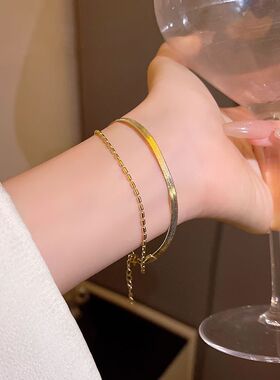 轻奢小众蛇骨链小米粒双层手链女高级设计感叠戴网红同款手串手饰