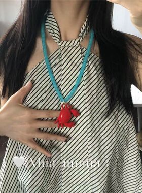 夏季新款海滩简约小众沙滩度假风螃蟹吊坠项链夸张街舞嘻哈配饰女