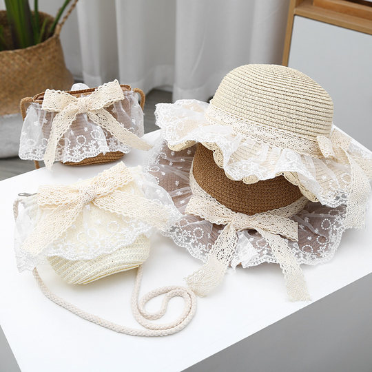 儿童草帽女童夏季遮阳帽子公主帽沙滩防晒帽宝宝太阳帽透气渔夫帽