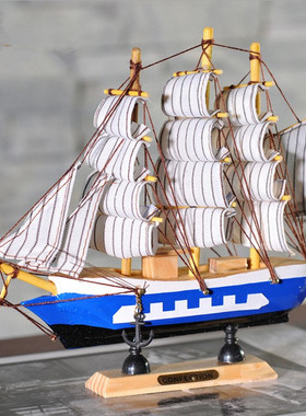 地中海风手工木制多尺寸帆船模型