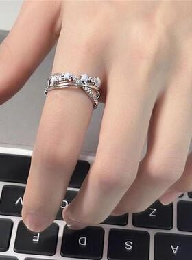 蓝色滴釉星星戒指女开口可调节甜酷风五角星指环小众设计感食指戒