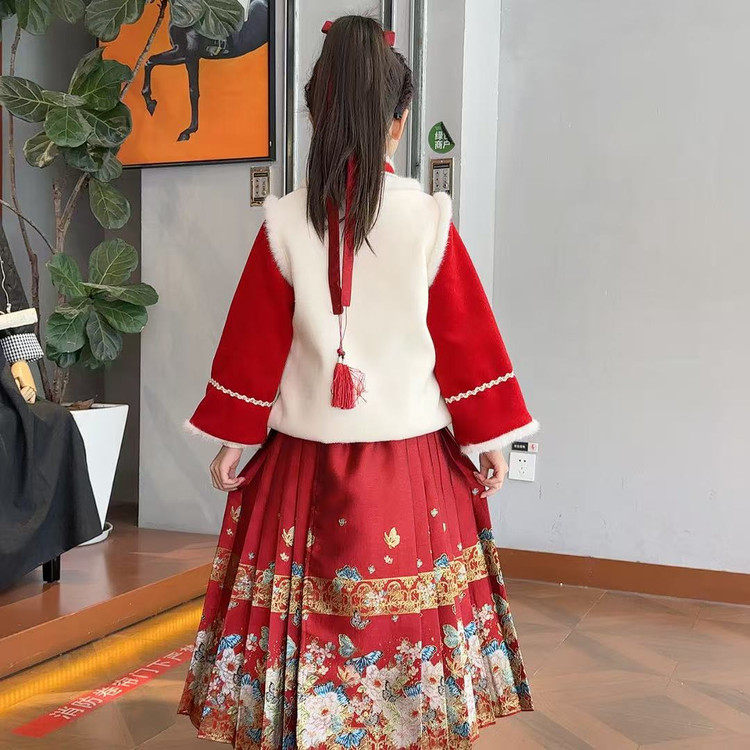 女童马面裙套装冬季夹棉加厚国风棉衣2025新款中大童唐装两件套潮,淘宝优惠券,粉丝福利购,淘宝优惠卷