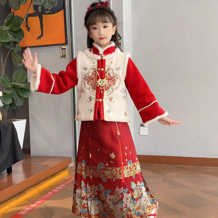 女童马面裙套装冬季夹棉加厚国风棉衣2025新款中大童唐装两件套潮,淘宝优惠券,粉丝福利购,淘宝优惠卷
