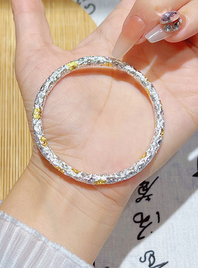 航达银匠 足银999描金繁花似锦银手镯实心开口圆棍银镯子女银手环