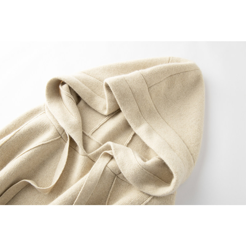 洒脱大气 双面针织 J简廓形中长款连帽羊绒衫女毛衣外套帽衫,淘宝优惠券,粉丝福利购,淘宝优惠卷