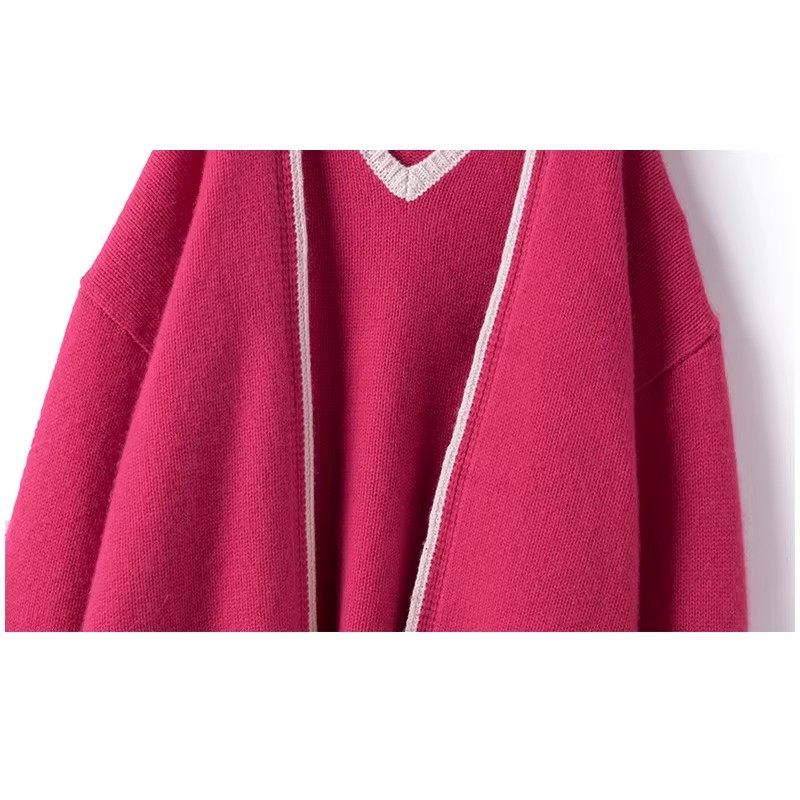 CHAO奢！气质！羊绒开衫女两件套~撞色边粗棒针加厚羊绒背心外套,淘宝优惠券,粉丝福利购,淘宝优惠卷