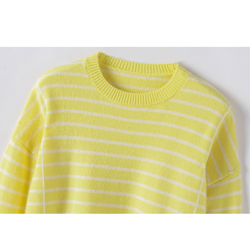 非凡气质~2024新款女装纯羊绒套头毛衣休闲条纹拼色针织打底衫潮,淘宝优惠券,粉丝福利购,淘宝优惠卷
