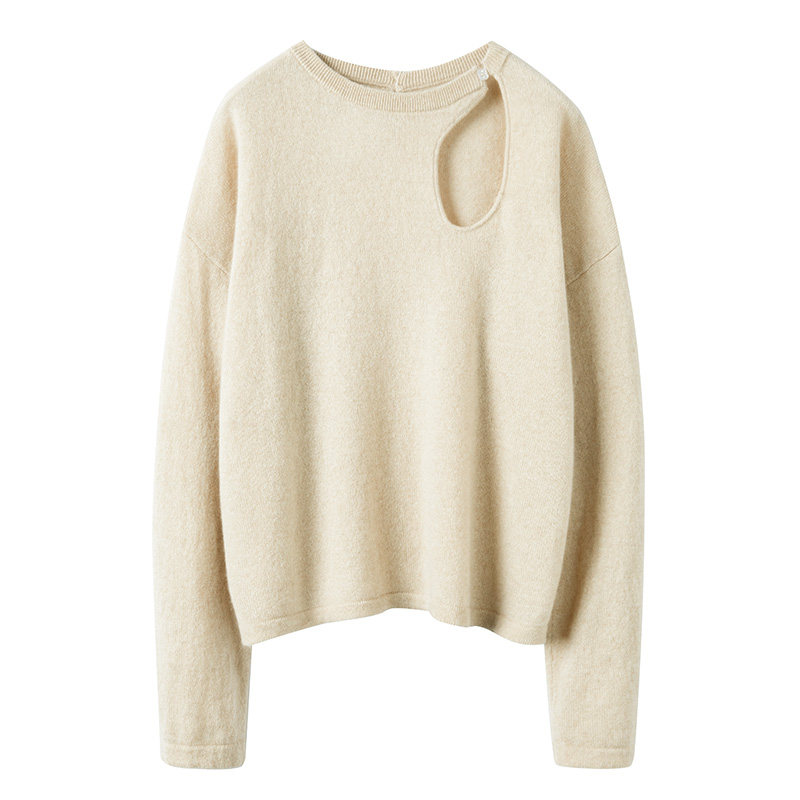 穿上才知道有多好！前后镂空羊绒衫女纯羊绒毛衣圆领宽松薄款秋冬,淘宝优惠券,粉丝福利购,淘宝优惠卷