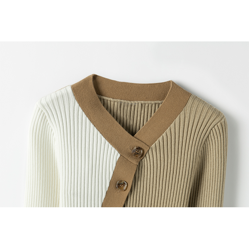 为之倾倒~新款100%纯山羊绒开衫女拼色短款针织外薄款套上衣 - 图0