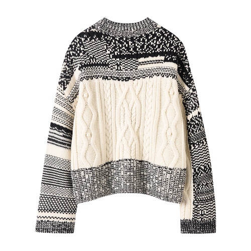 偏爱的款~新款休闲费尔岛纹理提花百分百纯山羊绒针织毛衣女 - 图3