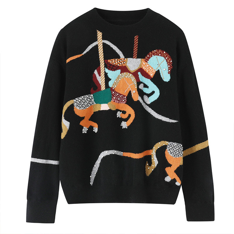 萨琪尼100%纯山羊绒衫女士圆领套头毛衣重工钉珠提花羊绒打底衫,淘宝优惠券,粉丝福利购,淘宝优惠卷