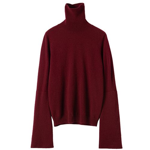 爆爱巨美~酒红色双层大廓袖高领羊绒衫纯羊绒毛衣套头25秋冬新款 - 图3