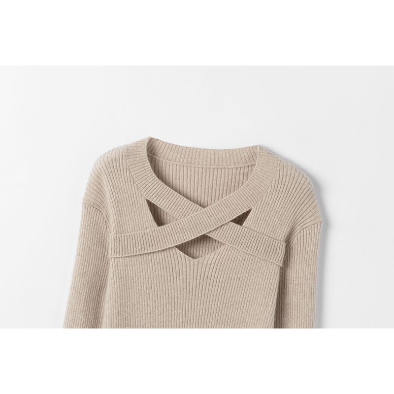 闲庭信步的气质～交叉领纯山羊绒衫女纯羊绒毛衣针织衫打底衫秋冬