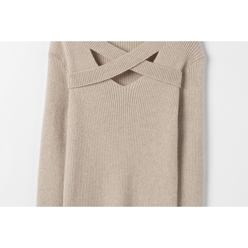 闲庭信步的气质～交叉领纯山羊绒衫女纯羊绒毛衣针织衫打底衫秋冬