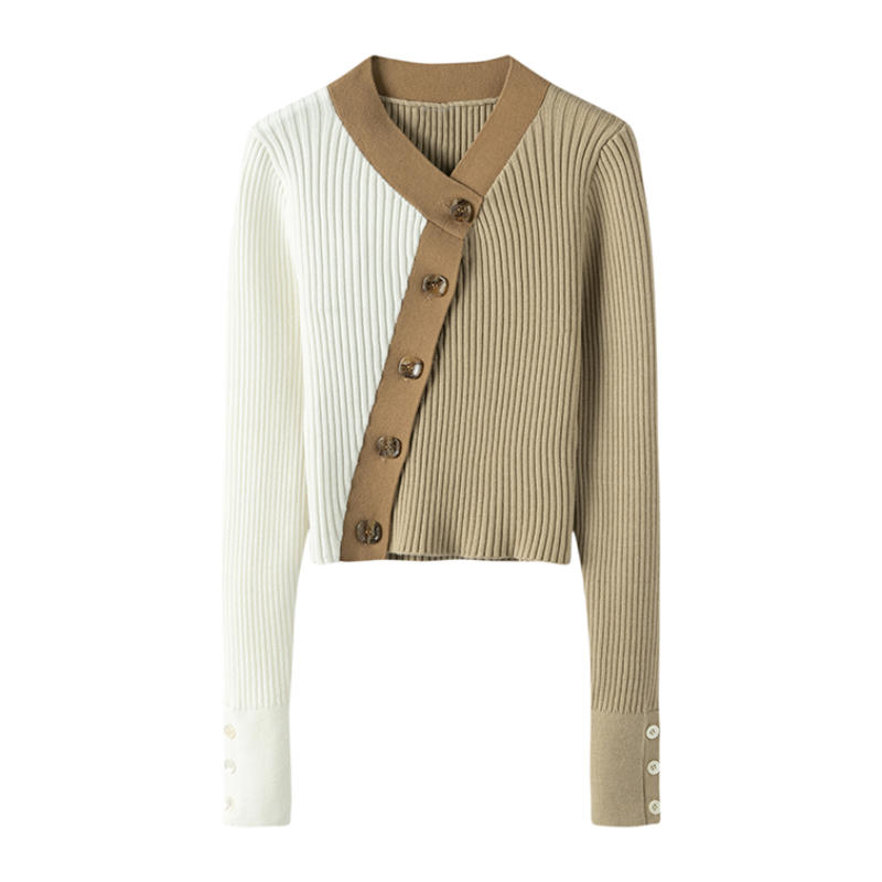 为之倾倒~新款100%纯山羊绒开衫女拼色短款针织外薄款套上衣 - 图2