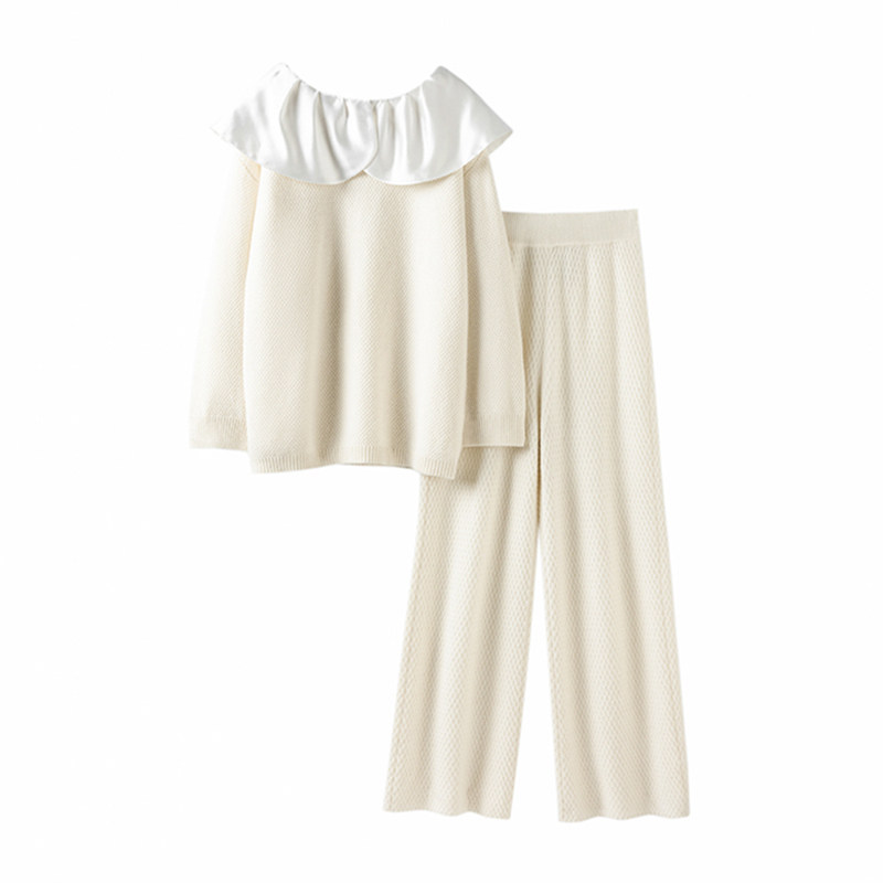 强烈安利!加厚绸缎领羊绒衫女一字肩纯羊绒毛衣直筒阔腿裤套装,淘宝优惠券,粉丝福利购,淘宝优惠卷