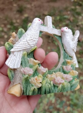 老货树脂 白鸽鸽子鲜花相框