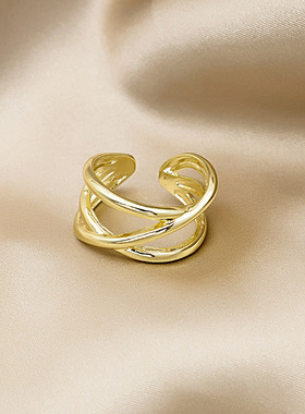 ins冷淡风个性交叉线条戒指女 网红复古夸张新潮朋克多层食指戒