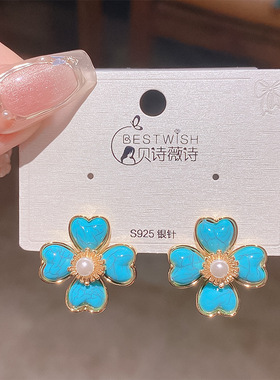 18K真金电镀复古绿松石珐琅花朵
