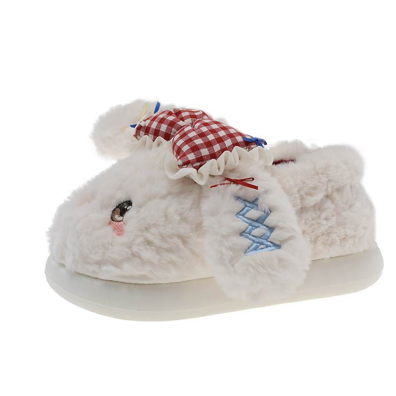 可爱蝴蝶结小兔棉拖鞋女冬季居家室内毛毛绒保暖包跟防滑月子棉鞋,淘宝优惠券,粉丝福利购,淘宝优惠卷