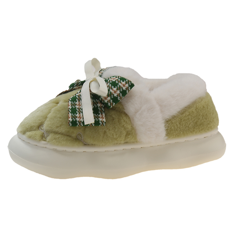 可外穿棉拖鞋女冬季新款可爱蝴蝶结毛绒月子保暖居家室内包跟棉鞋 - 图0