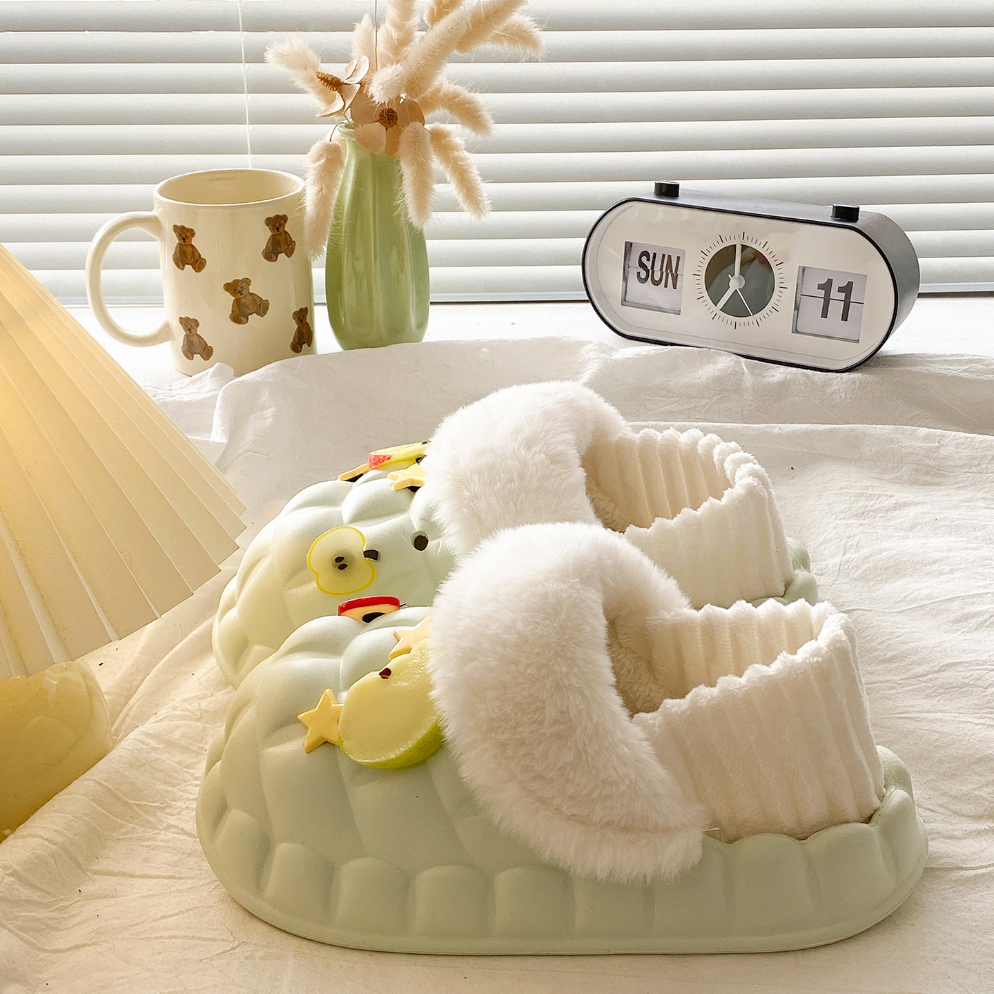 可拆卸防水棉拖鞋女款冬季家居外穿可爱星星苹果加绒保暖包跟棉鞋,淘宝优惠券,粉丝福利购,淘宝优惠卷