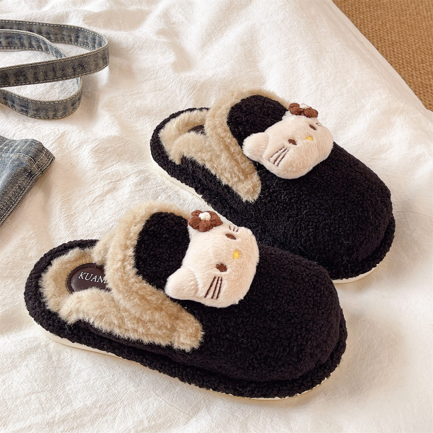 可爱卡通猫咪豹纹毛毛鞋女款冬季室内居家加绒保暖防滑月子棉拖鞋,淘宝优惠券,粉丝福利购,淘宝优惠卷
