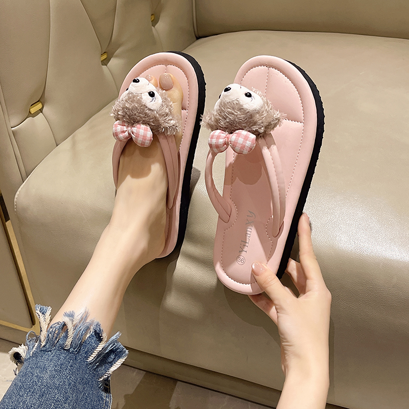 人字拖女夏季外穿2025新款卡通可爱蝴蝶结厚底夹脚海边沙滩凉拖鞋 - 图2