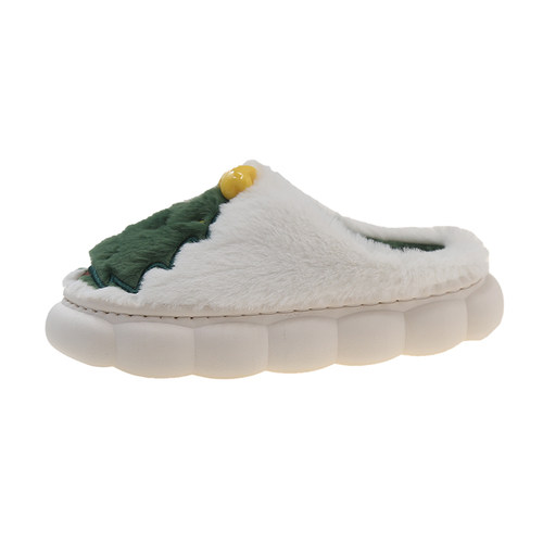 可爱圣诞树棉拖鞋女秋冬季新款厚底外穿毛绒保暖室内居家包头拖鞋 - 图0