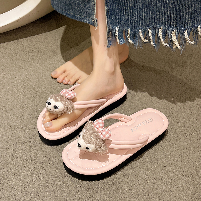 人字拖女夏季外穿2025新款卡通可爱蝴蝶结厚底夹脚海边沙滩凉拖鞋 - 图1