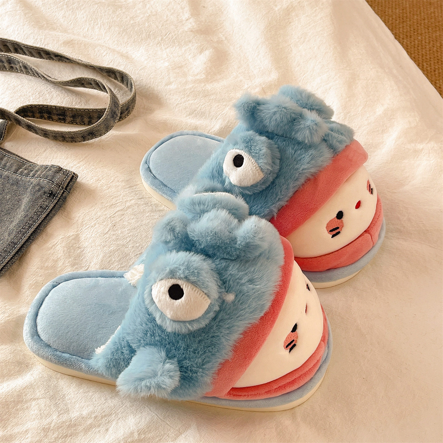 可爱丑鱼小猫棉拖鞋女冬季室内家居防滑软底包头保暖毛绒绒月子鞋,淘宝优惠券,粉丝福利购,淘宝优惠卷