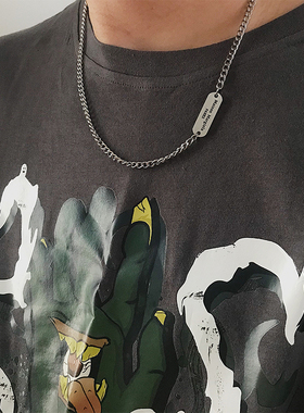 streetfashion日韩方牌钛钢项链