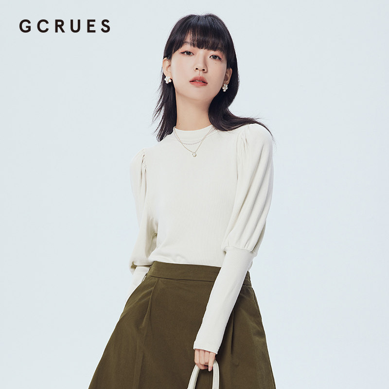 gcrues2025年春新款灯笼袖长袖T恤设计感小众蝙蝠袖针织衫女春秋,淘宝优惠券,粉丝福利购,淘宝优惠卷