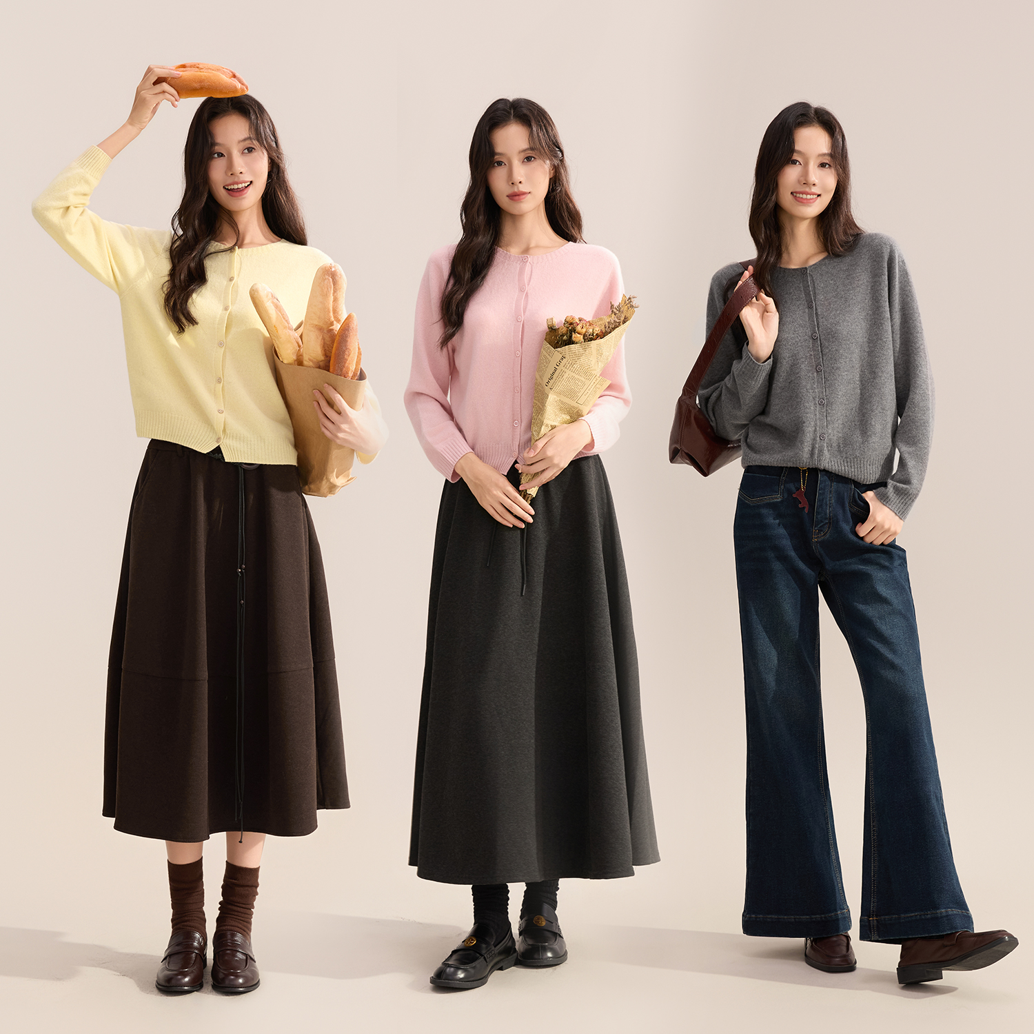 GCRUES简约气质羊毛针织开衫女秋季新款百搭宽松毛衣G08Q04E1862Z - 图1