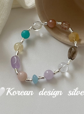 韩版日系设计个性手工饰品 S925纯银 彩色水晶手链 简约ins高级感